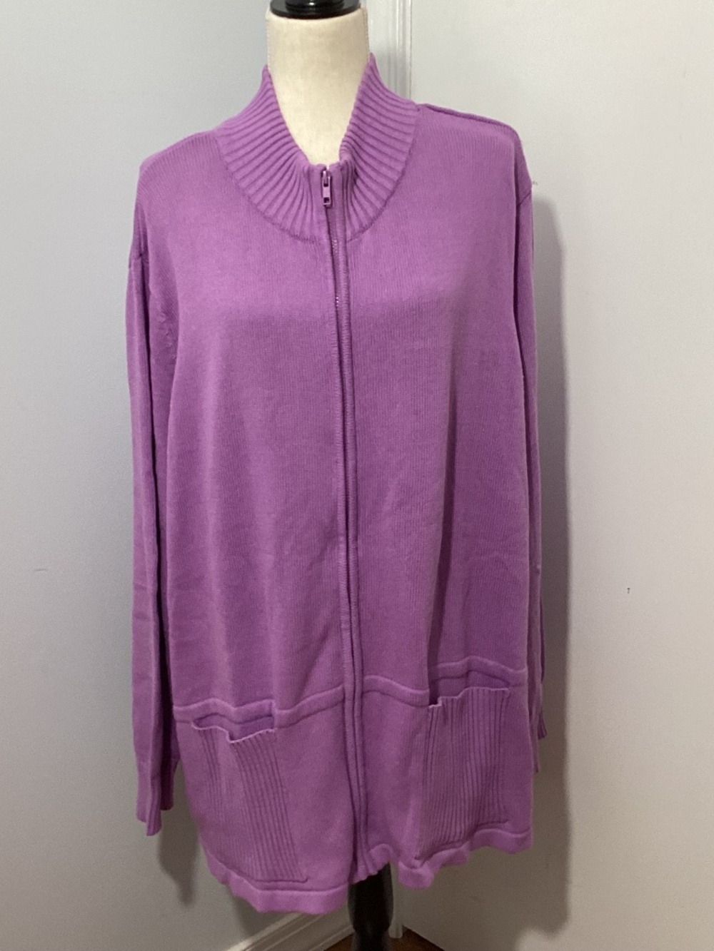 NWOT WOMAN WHITHIN 1X LILAC ZIP FRONT SWEATER JACKET CASUAL LIGHTWEIGHT